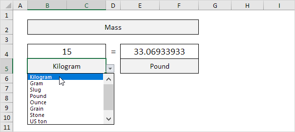 Conversión en Excel