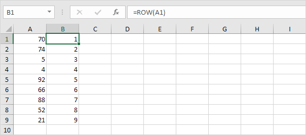 Función de fila en Excel