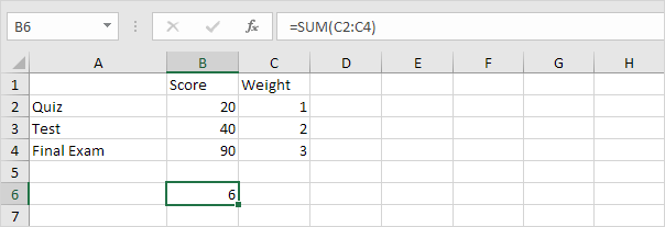 Función de suma en Excel