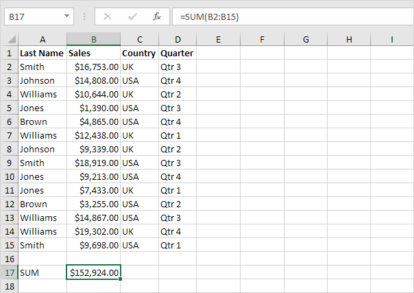Función de suma en Excel