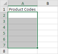 Seleccione el rango en Excel
