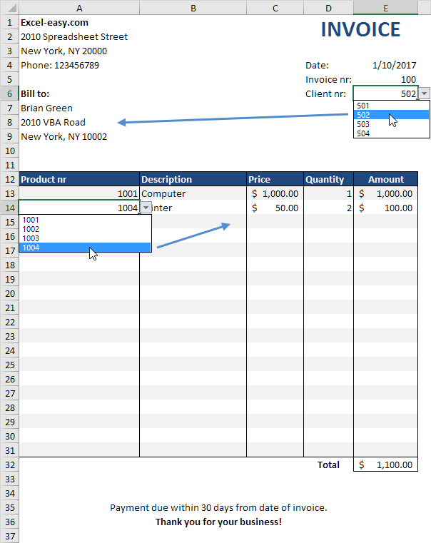 Factura automatizada en Excel
