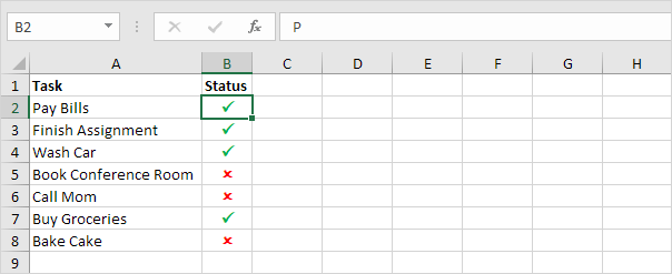 Marcas de verificación en Excel