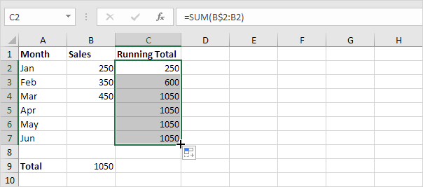 Crear un total acumulado en Excel