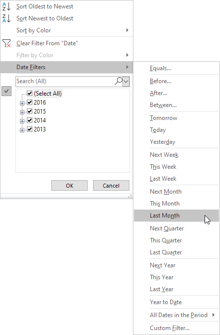 Filtros de fecha en Excel