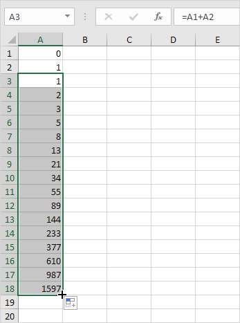 Secuencia de Fibonacci en Excel