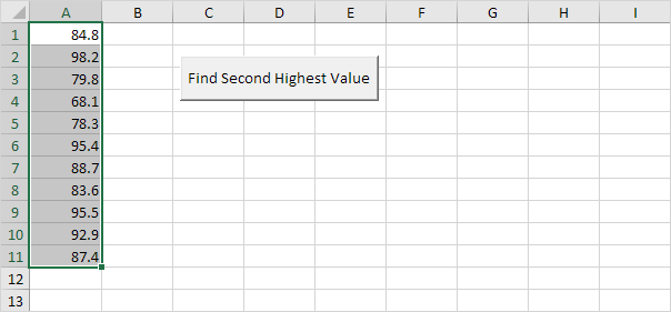 Encuentre el segundo valor más alto en Excel VBA