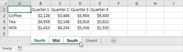Hojas de trabajo grupales en Excel