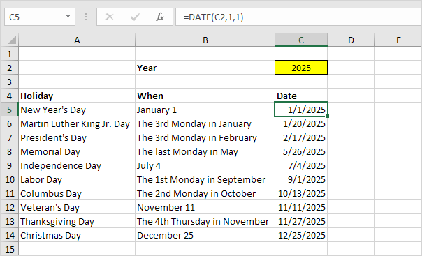Vacaciones en Excel