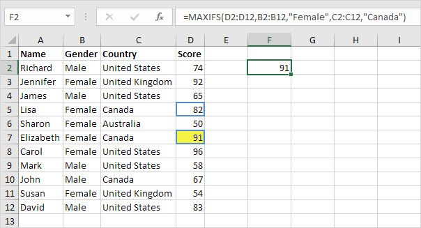 Función MaxIfs en Excel, varios criterios
