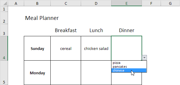 Ejemplo de planificador de comidas
