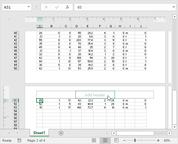 Vista de diseño de página en Excel