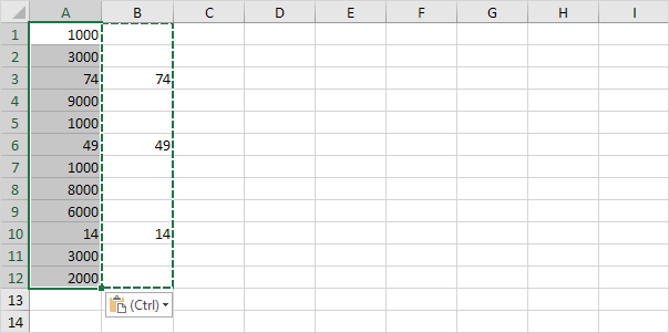 Pegar espacios en blanco especiales en Excel