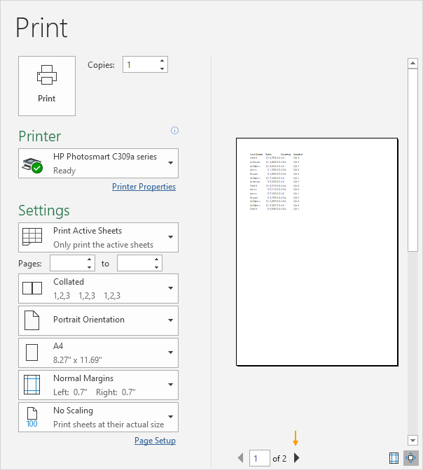 Vista previa de impresión de Excel