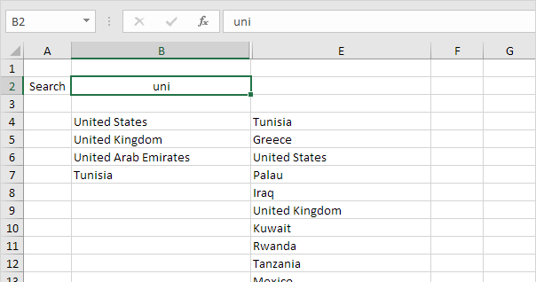 Cuadro de búsqueda en Excel