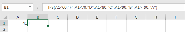 Segunda función Ifs en Excel, valor 41