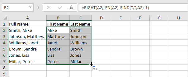 Cadenas separadas en Excel