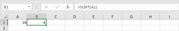 Raíz cuadrada en Excel