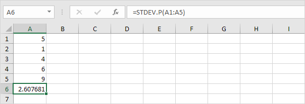 Función STDEV.P en Excel
