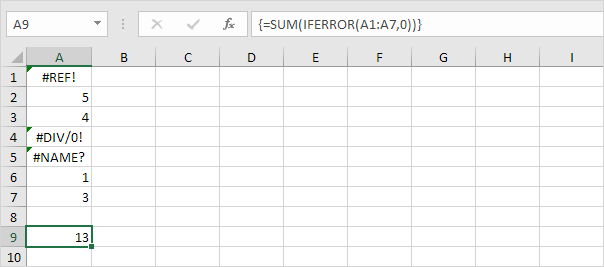 Rango de suma con errores en Excel