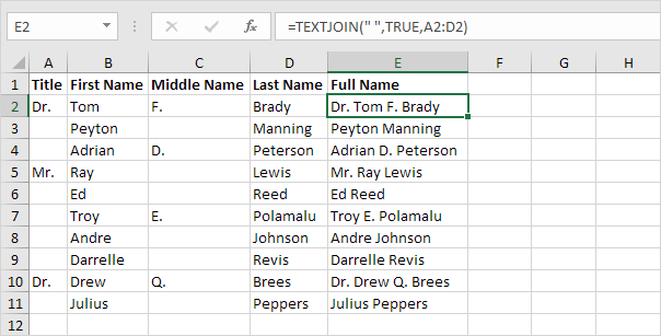 Función TEXTJOIN en Excel