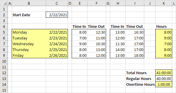 Calculadora de parte de horas en Excel