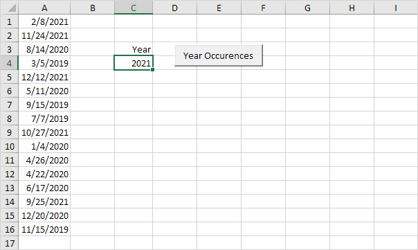 Ocurrencias de año en Excel VBA