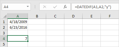 Años entre dos fechas en Excel